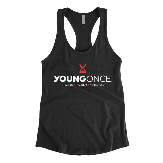 Ladies Young Once Hourglass Racerback Tank Top Black