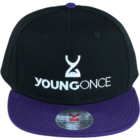 Young Once Embroidered Snapback Hat Purple-Black front view