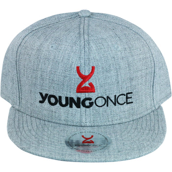 Young Once Embroidered Snapback Hat Gray front view