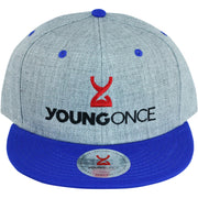 Young Once Embroidered Snapback Hat Blue-Gray front view