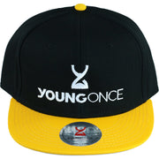 Young Once Embroidered Snapback Hat Yellow-Black front view