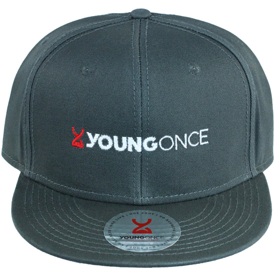 Young Once Embroidered Snapback Hat Gray front view