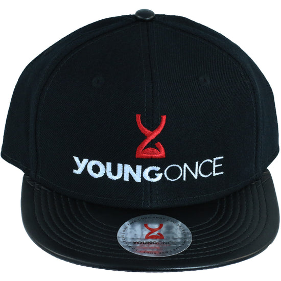 Young Once Embroidered Snapback Hat Black front view