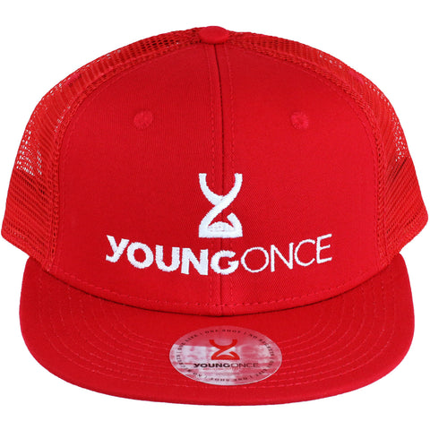 Young Once Embroidered Snapback Hat Red front view