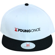 Young Once Embroidered Snapback Hat Black-White front view