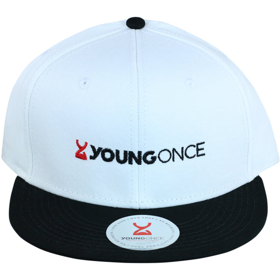 Young Once Embroidered Snapback Hat Black-White front view