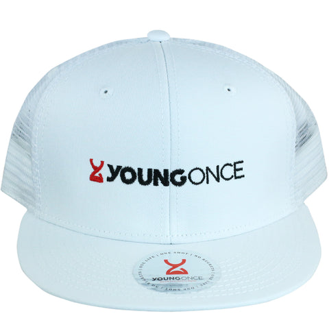 Young Once Embroidered Snapback Hat White front view