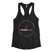 Ladies Young Once Circle Hourglass Racerback Tank Top Black