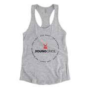 Ladies Young Once Circle Hourglass Racerback Tank Top Heather Gray