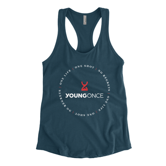 Ladies Young Once Circle Hourglass Racerback Tank Top Indigo