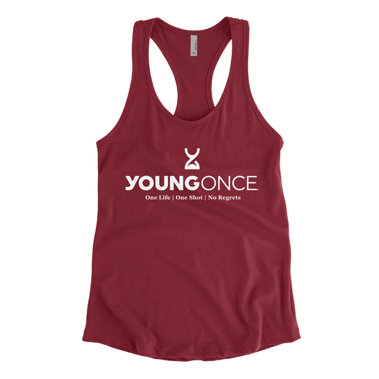 Ladies Young Once Hourglass Racerback Tank Top Scarlet