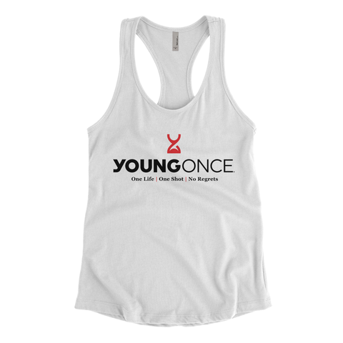 Ladies Young Once Hourglass Racerback Tank Top White