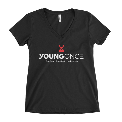 Ladies Young Once Hourglass V-Neck T-Shirt Black