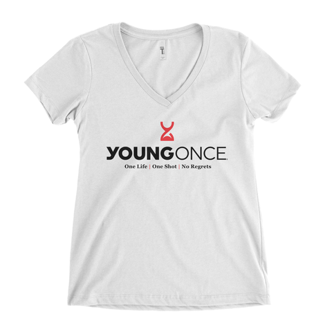Ladies Young Once Hourglass V-Neck T-Shirt White