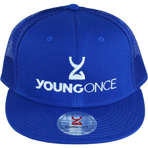 Young Once Embroidered Snapback Hat Blue front view