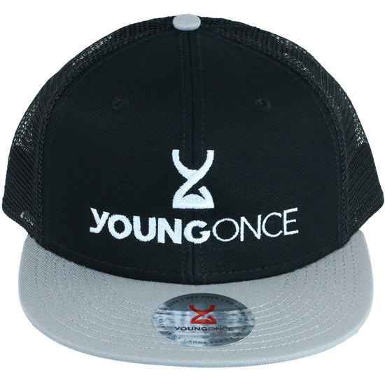 Young Once Embroidered Snapback Hat Gray-Black front view